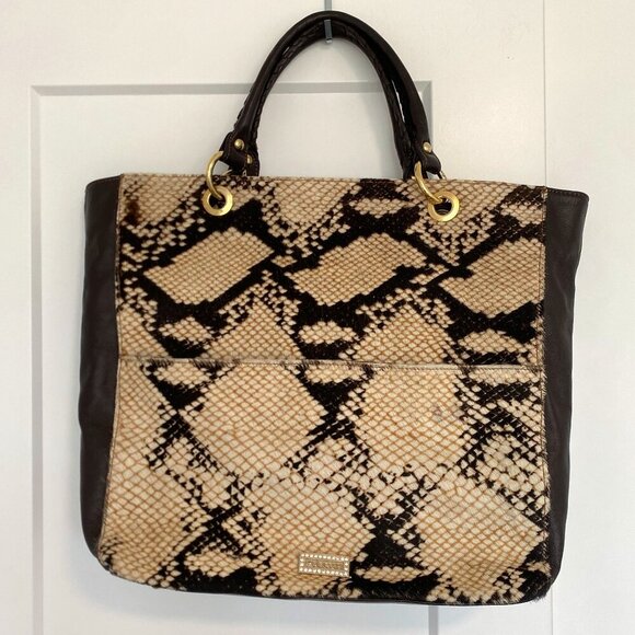 PULICATI ITALY Snake Pattern Calf Hair Leather Large Handbag Tote Bag Purse - Picture 1 of 16
